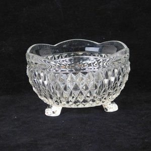 Indiana Glass Diamond Point Clear Candy Bowl Scalloped Edge 3 Toed 5 inch dia